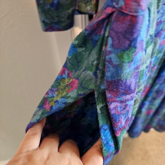 Vintage Drop Waist Dress Women 2X Floral 80s Glam Rock Pleated Festival Cottage - Picture 6 of 9